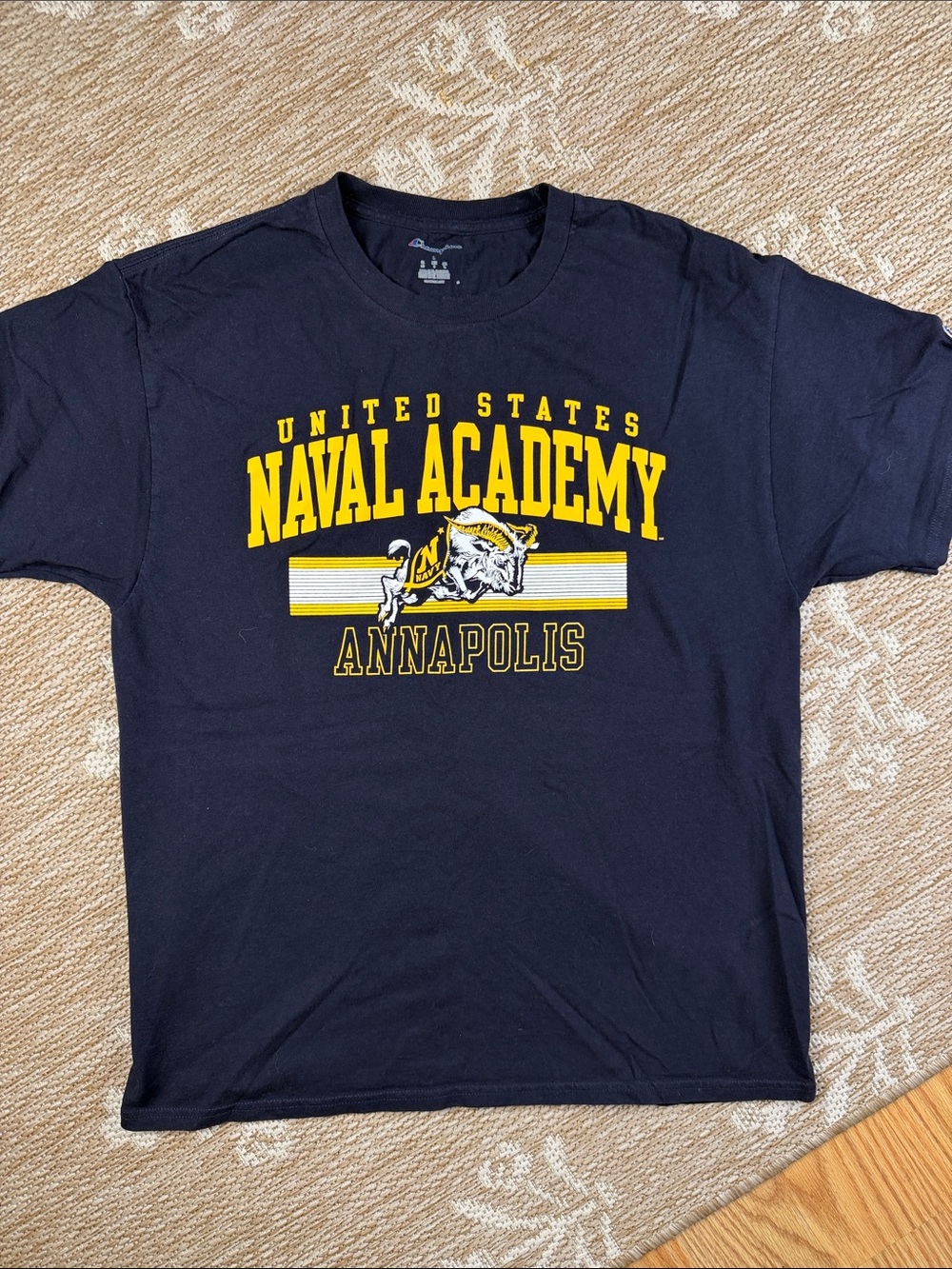 Champion Navy T-Shirt with Yellow Naval Academy Graphic